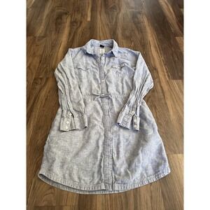 Patagonia Dress Womens Medium Denim Chambray Organic Cotton Long Sleeve Belted